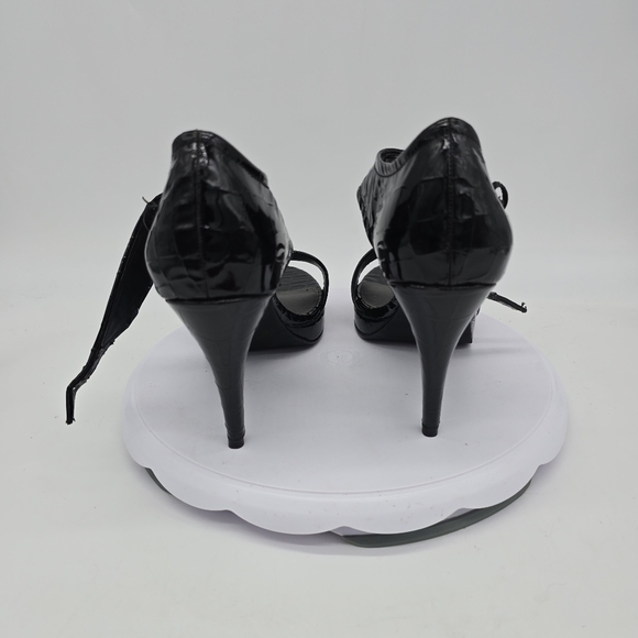 Apostrophe Shoe Women 11M Black Faux Croc High Heels Open Toe Platform - Picture 6 of 10